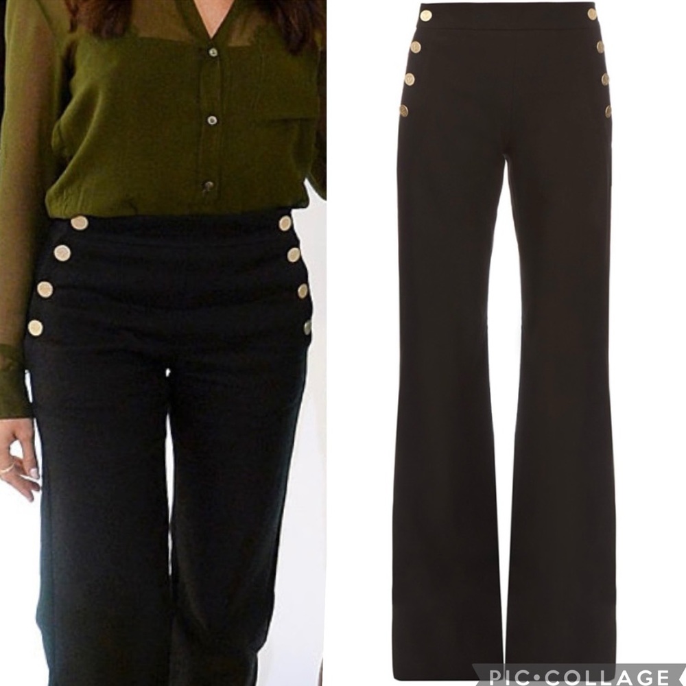 MaxMara Black High-Waist Wide-Leg Pants with Gold Buttons